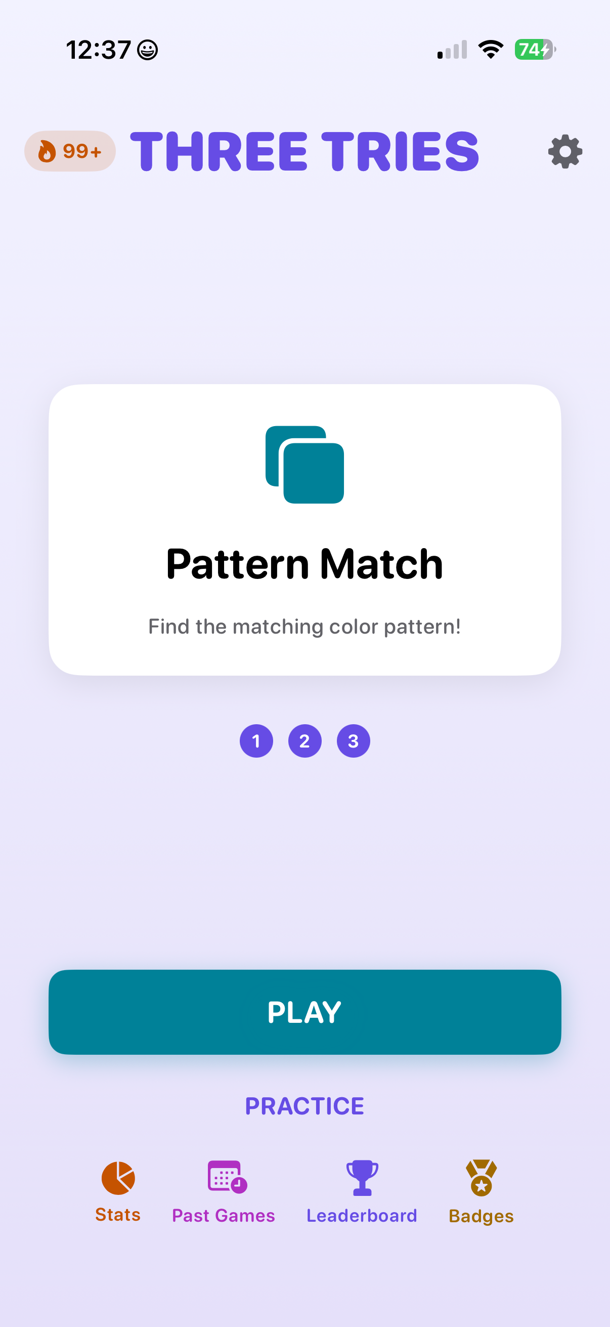 Three Tries main menu
