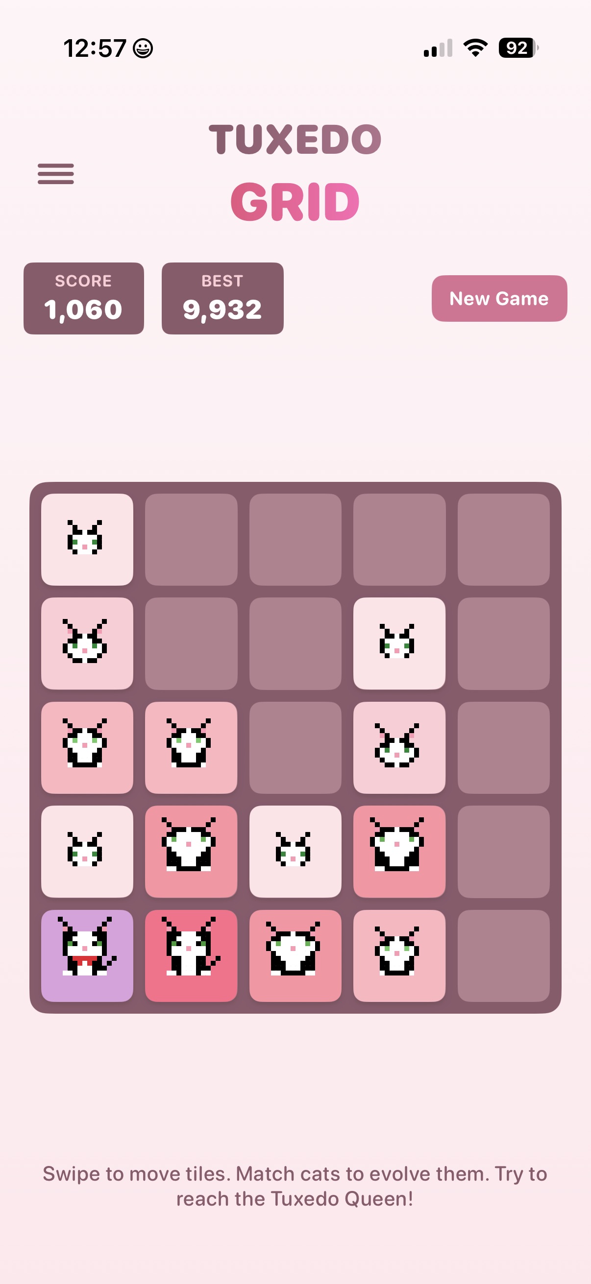 Tuxedo Grid gameplay with merges