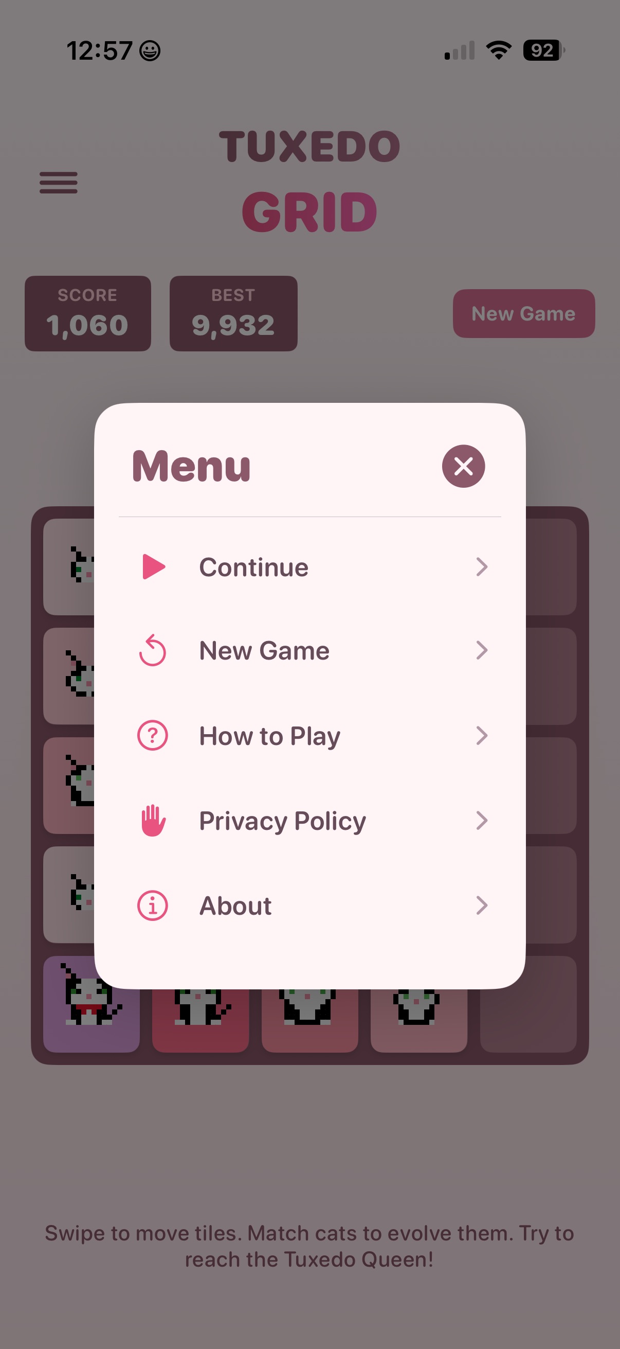 Tuxedo Grid menu overlay